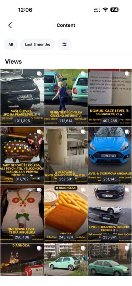 Instagram top příspěvky 30 dní