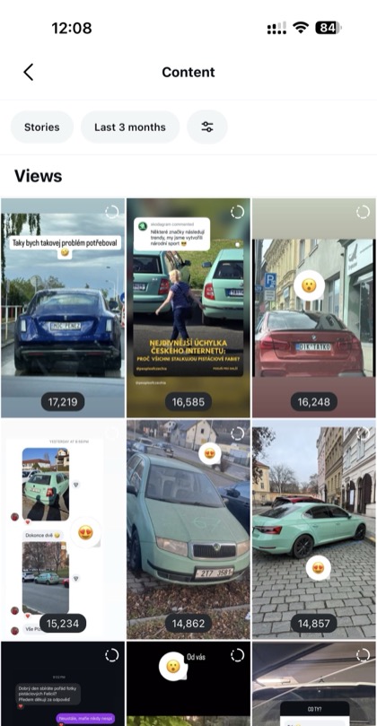 Instagram content výkon